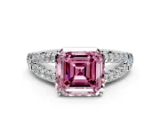 Solitaire Engagement Ring Setting for Fancy Pink Asscher Cut Center with Pave Split Shank and Prong Head in Sterling Silver
