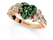 Cluster Engagement Ring Setting for Fancy Green Heart-Shaped Center with Bezel Accent Clusters and Prong Head in Rose Gold