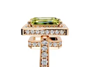 Halo Engagement Ring Setting for Fancy Yellow Emerald Cut Center with Metal-Rimmed Halo, Pave Band and Prong Head in Rose Gold