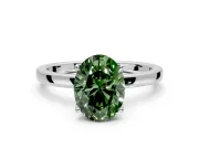 Solitaire Engagement Ring Setting for Fancy Green Oval Center with Thin Rounded Plain Band and Prong Head in Platinum
