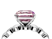 Solitaire Engagement Ring Setting for Fancy Pink Asscher Cut Center with Beaded Bezel Station Band and Prong Head in Sterling Silver