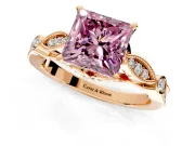 Solitaire Engagement Ring Setting for Fancy Pink Princess Cut Center with Marquise and Bezel Accents and Prong Head in Rose Gold