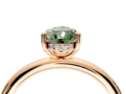 Hidden Halo Engagement Ring Setting for Fancy Green Pear-Shaped Center with Thin Rounded Band and Prong Head in Rose Gold