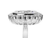 Halo Engagement Ring Setting for Asscher Cut Center with Milgrain Bezel Rim, Plain Band and Prong Head in Sterling Silver