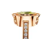 Halo Engagement Ring Setting for Fancy Yellow Oval Center with Milgrain Halo, Pave Band and Prong Head in Rose Gold