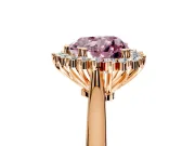 Starburst Halo Engagement Ring Setting for Fancy Pink Heart-Shaped Center with Thin Round-Wire Band and Prong Head in Rose Gold
