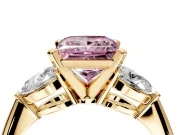 3 Stone Engagement Ring Setting for Fancy Pink Princess Cut Center with Large Pear-Shaped Accents and Prong Head in Yellow Gold