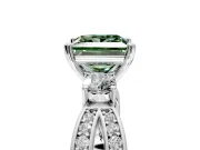 3 Stone Engagement Ring Setting for Fancy Green Princess Cut Center with Pave Twist Band and Prong Head in Platinum