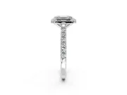 Halo Engagement Ring Setting for Emerald Cut Center with Full Pave Band and Prong Head in White Gold