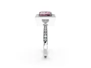 Halo Engagement Ring Setting for Fancy Pink Princess Cut Center with Milgrain Rim, Pave Band and Prong Head in White Gold