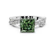 Solitaire Engagement Ring Setting for Fancy Green Princess Cut Center with Bar-Station Pave Twist and Prong Head in Sterling Silver