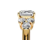 Cluster Engagement Ring Setting for Asscher Cut Center with Round Cut Accent Frame and Prong Head in Yellow Gold