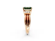 Solitaire Engagement Ring Setting for Fancy Green Emerald Cut Center with Grooved Bar Accent Band and Prong Head in Rose Gold