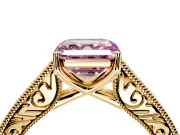 Solitaire Engagement Ring Setting for Fancy Pink Asscher Cut Center with Engraved Pave Band and Prong Head in Yellow Gold