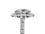 Halo Engagement Ring Setting for Oval Center with Narrowing Pave Band and Prong Head in Platinum