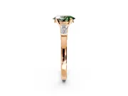 3 Stone Engagement Ring Setting for Fancy Green Oval Center with Channel Baguette Accents and Prong Head in Rose Gold