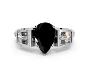 Channel-Set Engagement Ring Setting for Fancy Black Pear-Shaped Center with Baguette Band and Prong Head in White Gold