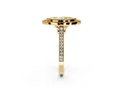 Halo Engagement Ring Setting for Fancy Yellow Marquise Center with Milgrain Frame, Pave Band and Prong Head in Yellow Gold