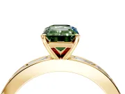 Solitaire Engagement Ring Setting for Fancy Green Emerald Cut Center with Channel Baguette Band and Prong Head in Yellow Gold