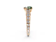 Solitaire Engagement Ring Setting for Fancy Green Heart-Shaped Center with Pave Cathedral Shoulders and Prong Head in Rose Gold