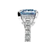 Solitaire Engagement Ring Setting for Fancy Blue Princess Cut Center with Widening Pave Band and Claw Prong Head in Platinum