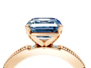 Solitaire Engagement Ring Setting for Fancy Blue Asscher Cut Center with Milgrain-Edged Pave Band and Prong Head in Rose Gold