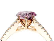 Solitaire Engagement Ring Setting for Fancy Pink Heart-Shaped Center with Pave Split Shank and Prong Head in Rose Gold