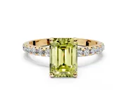 Solitaire Engagement Ring Setting for Fancy Yellow Emerald Cut Center with Micro Pave Band and Prong Head in Yellow Gold