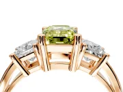 3 Stone Engagement Ring Setting for Fancy Yellow Emerald Cut Center with Matching Side Accents and Prong Head in Rose Gold