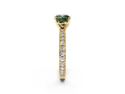 Solitaire Engagement Ring Setting for Fancy Green Cushion Cut Center with Milgrain-Edged Pave Band and Prong Head in Yellow Gold