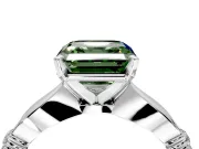 Solitaire Engagement Ring Setting for Fancy Green Asscher Cut Center with Carved Leaf Shoulders and Prong Head in Platinum