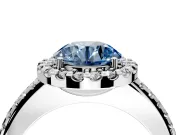 Pave Halo Engagement Ring Setting for Fancy Blue Round Cut Center with Single Row Pave Band and Prong Head in White Gold