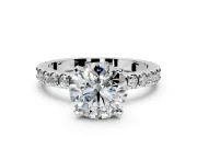 Solitaire Engagement Ring Setting for Round Cut Center with Fine Pave Band and Claw Prong Head in White Gold