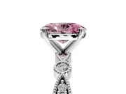 Solitaire Engagement Ring Setting for Fancy Pink Oval Center with Milgrain Bezel Accents and Prong Head in Platinum