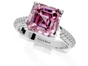 Solitaire Engagement Ring Setting for Fancy Pink Asscher Cut Center with Multi-Row Accents and Prong Head in White Gold