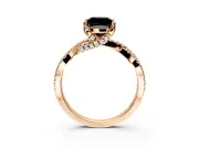 Solitaire Engagement Ring Setting for Fancy Black Cushion Cut Center with Narrow Twist Pave Band and Prong Head in Rose Gold