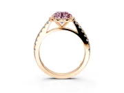 Halo Engagement Ring Setting for Fancy Pink Round Cut Center with Full Pave Band and Prong Head in Rose Gold