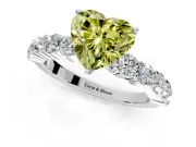 Shared-Prong Engagement Ring Setting for Fancy Yellow Heart-Shaped Center with Graduated Accents and Prong Head in Platinum