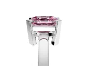 Solitaire Engagement Ring Setting for Fancy Pink Asscher Cut Center with Plain Band and Flat Tab Prong Head in White Gold
