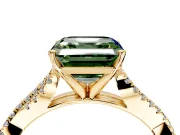 Solitaire Engagement Ring Setting for Fancy Green Asscher Cut Center with Twisted Pave Split Shank and Prong Head in Yellow Gold