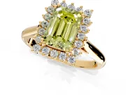 Starburst Halo Engagement Ring Setting for Fancy Yellow Emerald Cut Center with Thin Round-Wire Band and Prong Head in Yellow Gold