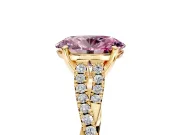 Solitaire Engagement Ring Setting for Fancy Pink Oval Center with Twisted Pave Split Shank and Prong Head in Yellow Gold