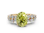 Cluster Engagement Ring Setting for Fancy Yellow Oval Center with 2-Row Shoulder Clusters and Prong Head in Yellow Gold