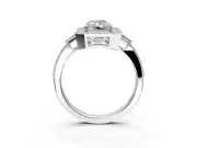 Halo Engagement Ring Setting for Radiant Cut Center with Milgrain Rim, Pave Band and Prong Head in Platinum