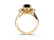 3 Stone Engagement Ring Setting for Fancy Black Round Cut Center with Crossover Basket, Pave Band and Prong Head in Yellow Gold