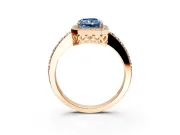 Halo Engagement Ring Setting for Fancy Blue Radiant Cut Center with Heart-Shaped Openwork, Pave Band and Prong Head in Rose Gold