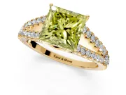 Solitaire Engagement Ring Setting for Fancy Yellow Princess Cut Center with Pave Split Shank and Prong Head in Yellow Gold