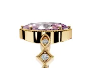 Milgrain Bezel Engagement Ring Setting for Fancy Pink Marquise Center with Marquise Stations and Bezel Head in Yellow Gold