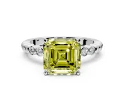 Solitaire Engagement Ring Setting for Fancy Yellow Asscher Cut Center with Bezel-Dot Beaded Band and Prong Head in Sterling Silver