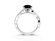 Solitaire Engagement Ring Setting for Fancy Black Round Cut Center with Twisted Pave Split Shank and Prong Head in Platinum